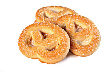 Pretzel shaped butter cookies isolated on white background