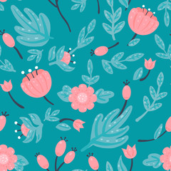 Cute floral pattern on a turquoise background