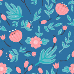 Cute floral pattern on a blue background