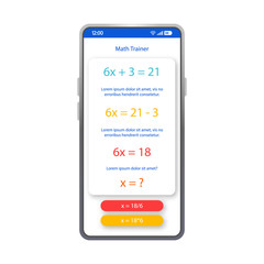 Math trainer app smartphone interface vector template