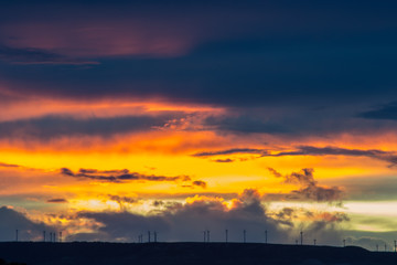 Beautiful sky colors over the horizon in Zaragoza Spain Fire sky