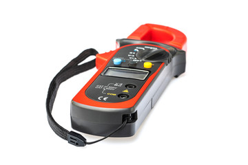 Digital multimeter for repairs electrical appliances isolated on white background.