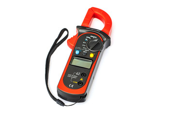 Digital multimeter for repairs electrical appliances isolated on white background.