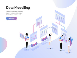 Landing page template of Data Modeling Isometric Illustration Concept. Isometric flat design concept of web page design for website and mobile website.Vector illustration