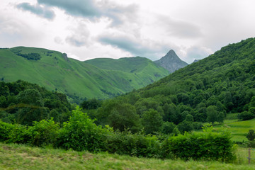 Green Landscape of Pirineos french part beautiful mountains and green colors cloudy day
