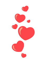 New Heart love, like. Flying up hearts. Red hearts of different sizes fly away. Like and Heart love icon in move