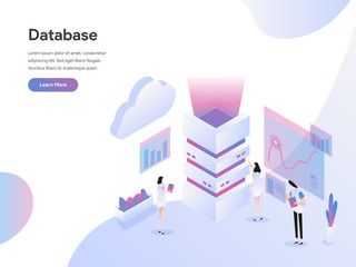 Landing page template of Database Server Isometric Illustration Concept. Isometric flat design concept of web page design for website and mobile website.Vector illustration