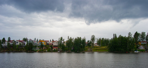 Rainy landscape of Kuopio Finland on Summer beautiful nature