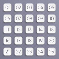 Twenty five white vector numbers rounded square design