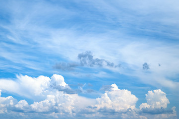 Fototapeta na wymiar Blue sky with white and gray clouds.