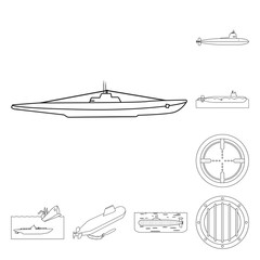 Vector illustration of boat and navy symbol. Collection of boat and deep   stock vector illustration.