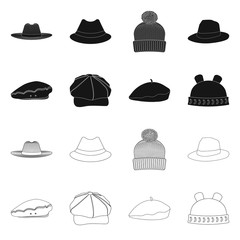 Vector illustration of headgear and cap logo. Set of headgear and accessory stock symbol for web.
