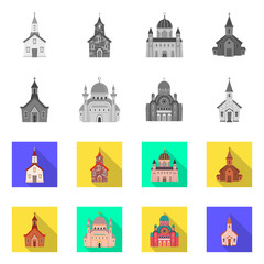 Vector illustration of cult and temple icon. Collection of cult and parish stock vector illustration.