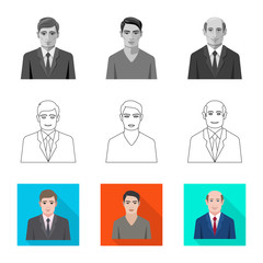 Vector design of hairstyle and profession  sign. Collection of hairstyle and character  stock vector illustration.