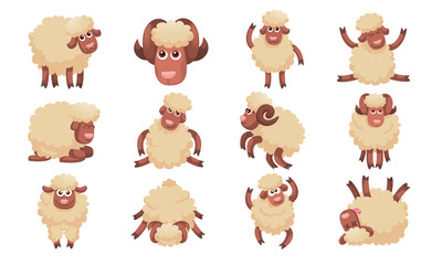 Sheep icons set. Cartoon set of sheep vector icons for web design