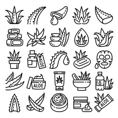 Aloe icons set. Outline set of aloe vector icons for web design isolated on white background