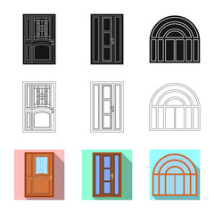 Isolated object of door and front icon. Set of door and wooden stock symbol for web.