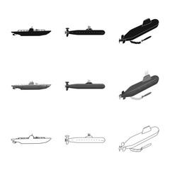 Fototapeta premium Vector illustration of war and ship sign. Set of war and fleet stock vector illustration.