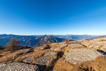Italian Alps with the Adige valley photographed from the Lessinia plateau. Veneto and Trentino Alto Adige, Italy, Europe