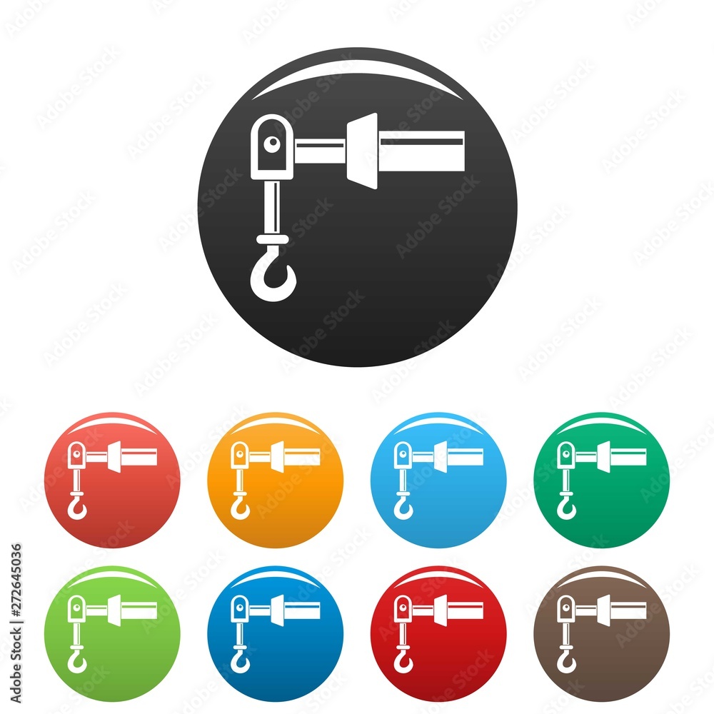 Poster hook crane icons set 9 color vector isolated on white for any design