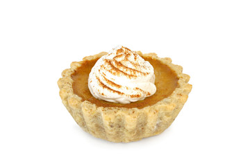 Mini pumpkin pie isolated on white background