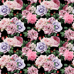 Seamless floral pattern with flowers, watercolor
