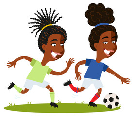 Women's football, female cartoon football players, one-on-one