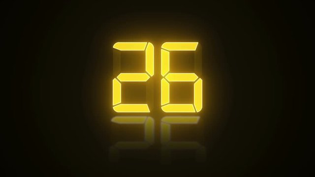 video animation - digital display in orange with a countdown from 30 to zero and stops and flashes at zero