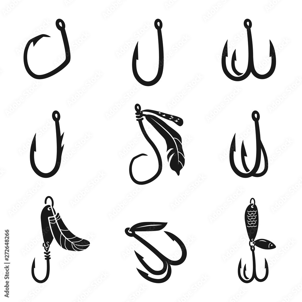 Poster fishing hook icons set. simple set of fishing hook vector icons for web design on white background