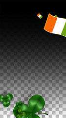Vector Clover Leaf  and Ireland Flag Isolated on Transparent Background. St. Patrick's Day Illustration. Ireland's Lucky Shamrock Poster. Invitation for Irish Concert in Pub. Tourism in Ireland.