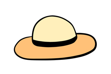 Straw hat hand drawn vector illustration in cartoon style. Minimalism simple
