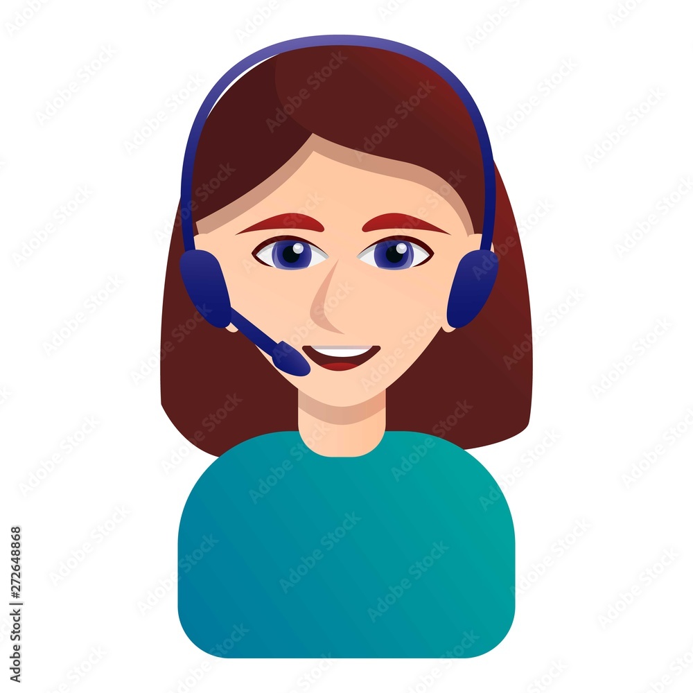 Poster smiling call center operator icon. cartoon of smiling call center operator vector icon for web desig