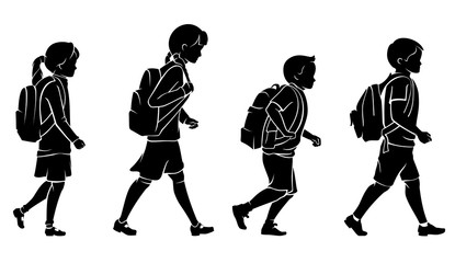 Pupils Walking, Back to School Silhouette