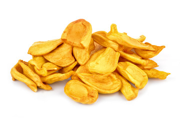 Dried jackfruit slices isolated on white