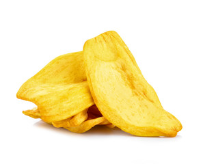 Dried jackfruit slices isolated on white