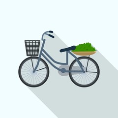 Fototapeta na wymiar Bicycle with basket icon. Flat illustration of bicycle with basket vector icon for web design