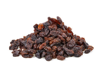 Dried raisins on a white background