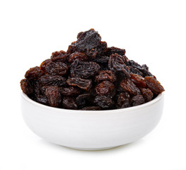 Dried raisins on a white background