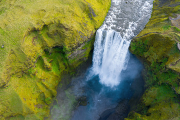 Aerial view of Skogafoss waterfall in Iceland