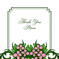 Vector illustration thank you mom with pink wreath frames isolated on white background
