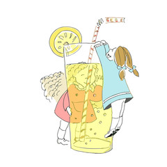 little girl, lemonade, postcard, illustration
