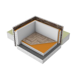 Graphic illustration - 3d render of insulation solution in a wall and floor