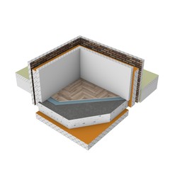 Graphic illustration - 3d render of insulation solution in a wall and floor