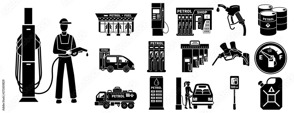 Poster petrol station icons set. simple set of petrol station vector icons for web design on white backgrou
