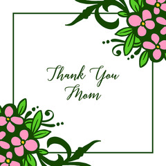 Vector illustration thank you mom with pink wreath frames isolated on white background
