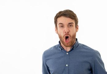 Obraz premium Portrait of surprised and happy man celebrating victory goal or winning lottery in human emotions
