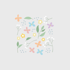 Vector Set of hand drawn plants, leaves and flowers for design card
