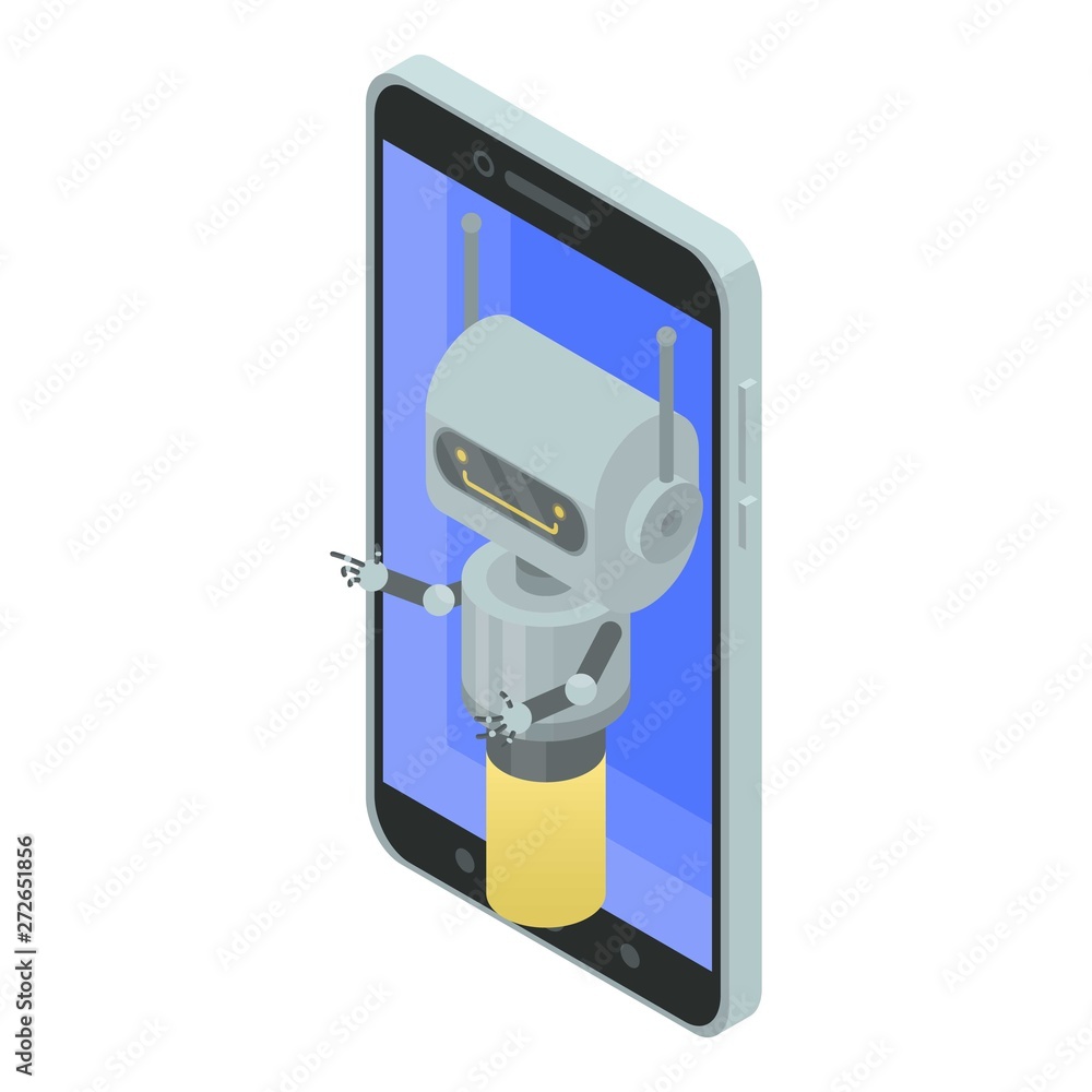 Poster smartphone chatbot icon. isometric of smartphone chatbot vector icon for web design isolated on whit