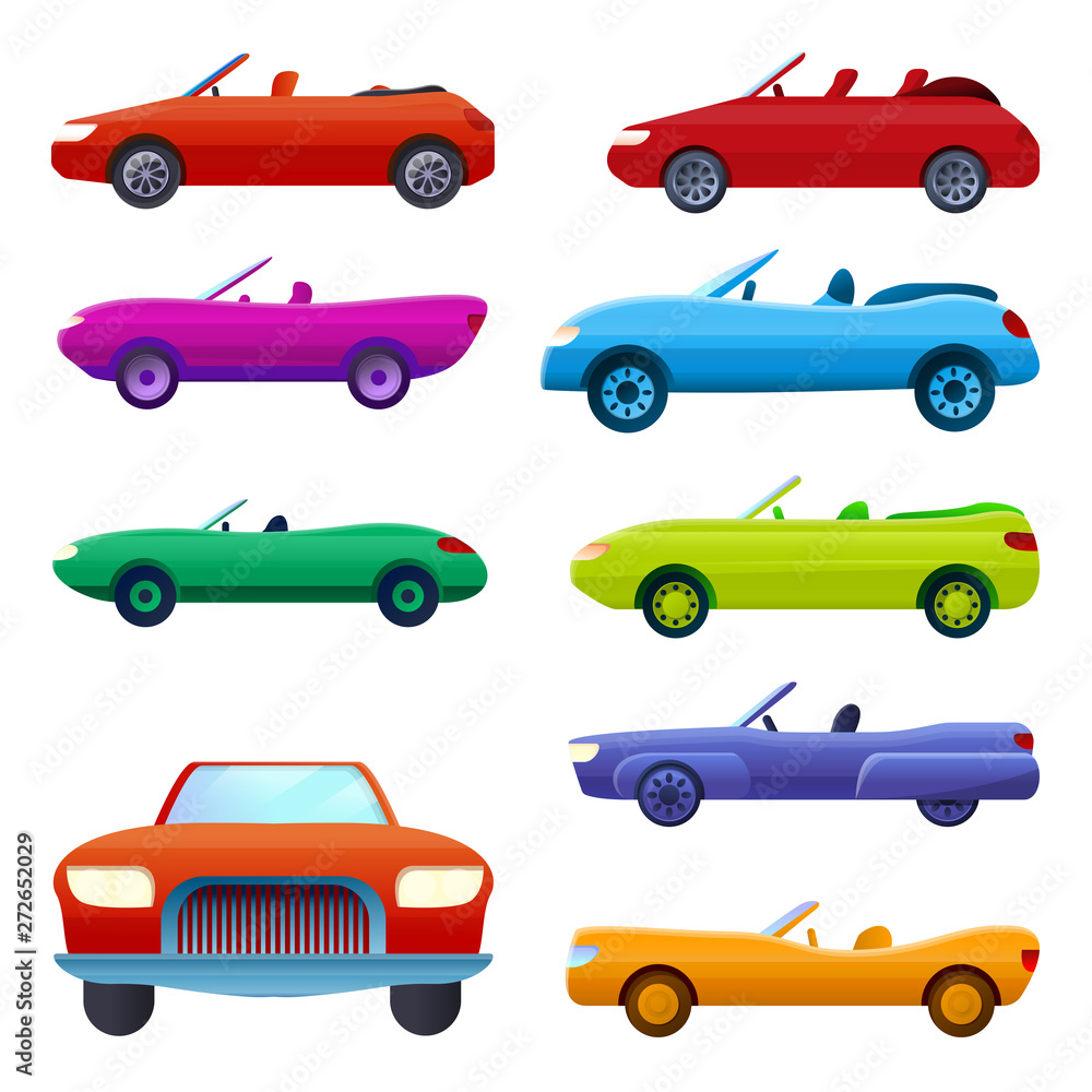Poster cabriolet icons set. cartoon set of cabriolet vector icons for web design