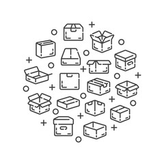 Line design with delivery, send box or package elements isolated on white background. Vector illustration.